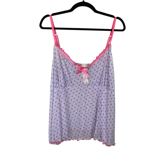 Cacique Blue & Pink Polka Dot Mesh Babydoll Lingerie Set Size 26/28 NWT - Picture 8 of 13